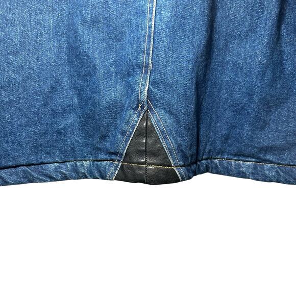 Vintage 80s Andy Johns Longline Denim Hooded Coat Jacket Utility Pockets Blue - Picture 9 of 15